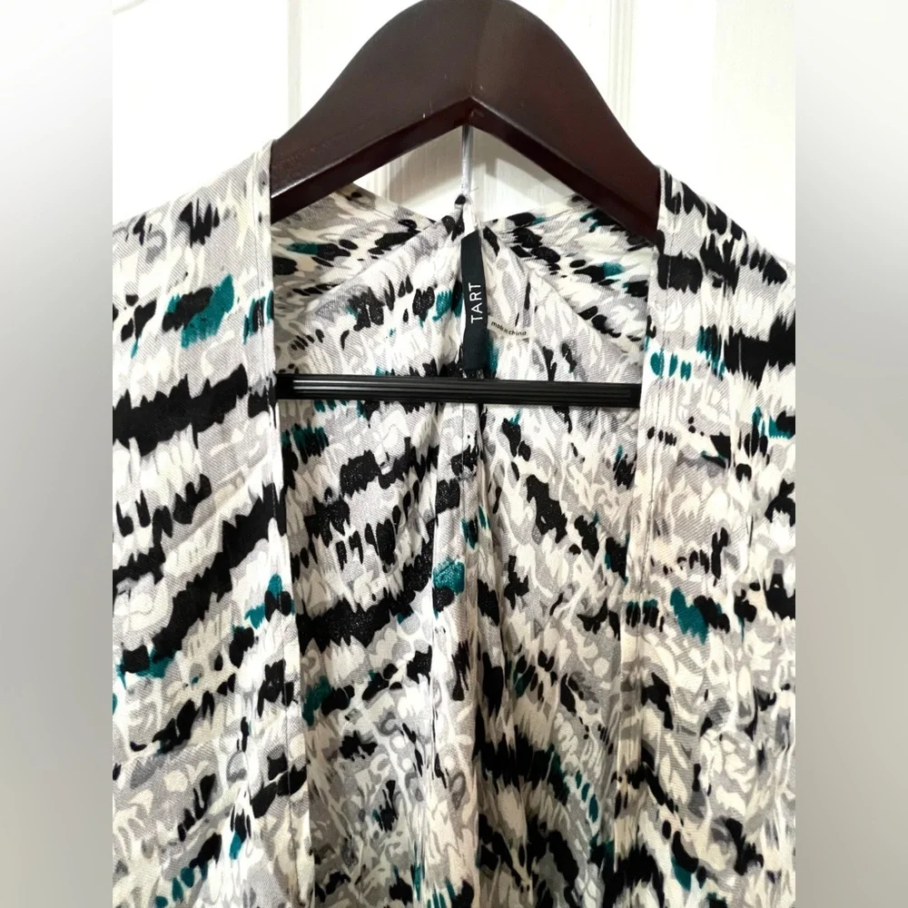 Tart Black, White & Blue Printed Swim Coverup with Fringe